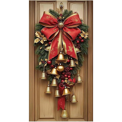 180*90cm Christmas Cloth Door Cover,Bells Wreath Ornament for Wall Festival Party Decoration