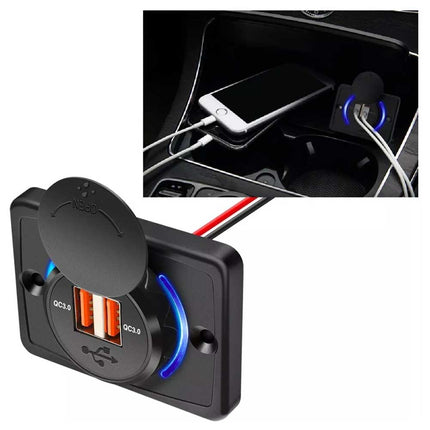 Dual QC3.0 USB Port Car Fast Charger 3.1A 12/24V Socket Power Outlet Panel Caravan RV