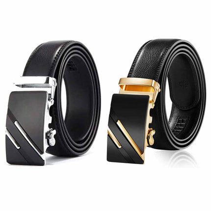 Fashion Mens Leather Ratchet Belt Automatic Buckle Waistband Waist Strap 120cm