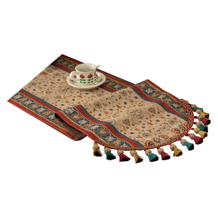 Retro Jacquard Table Runner with Tassels – Elegant Long Strip Home Decor Table Cover