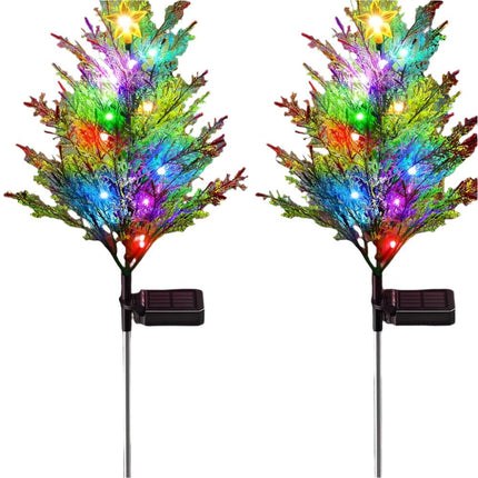 2 Pack Solar Christmas Tree Garden Stake Lights Outdoor Waterproof, Multi-Color