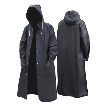Mens Waterproof Long Raincoat Rain Coat Black Hooded Trench Jacket OutdoorHiking