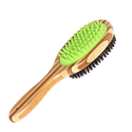 Double Sided Bamboo Dog Brush with Silicone Massager for Dog Grooming