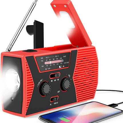 Portable Solar Hand Crank Emergency Radio, Waterproof Flashlight with Reading Light for Outdoor Camping Survival