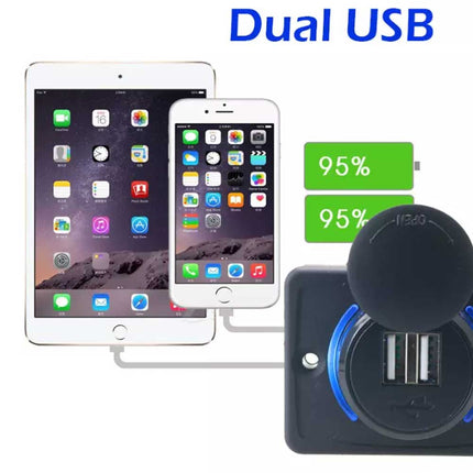 Dual QC3.0 USB Port Car Fast Charger 3.1A 12/24V Socket Power Outlet Panel Caravan RV