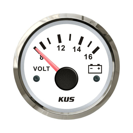 KUS Boat Voltmeter Marine Battery Gauge Car Truck RV Range 8-16V 52mm