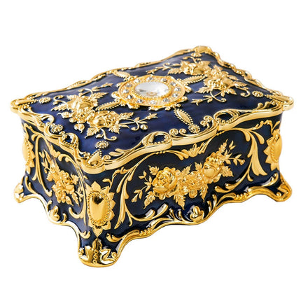 Retro Alloy Jewellery Trinket Box, Ring Necklace Storage Organiser, Blue Craft Decor