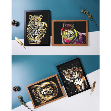 4PCS Rainbow Scratch Art Painting Paper A4 for Kids & Adults, Night View Art Craft