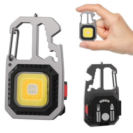 1x Magnetic COB LED Keychain Torch - USB Rechargeable Mini Work Light for Outdoor and Repair