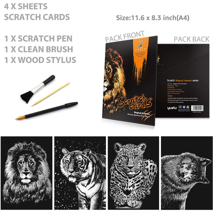 4PCS Rainbow Scratch Art Painting Paper A4 for Kids & Adults, Night View Art Craft