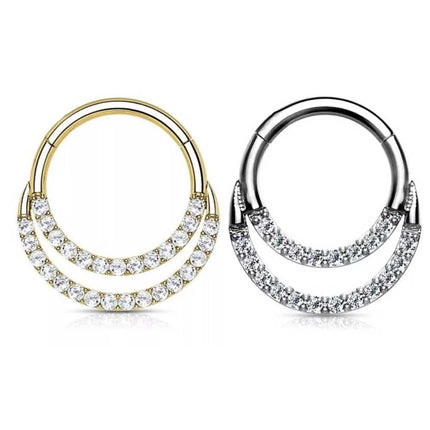 Surgical Steel 16g Double Layered Hinged Ring CZ Clicker Nose Septum Piercing