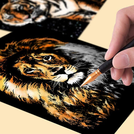 4PCS Rainbow Scratch Art Painting Paper A4 for Kids & Adults, Night View Art Craft