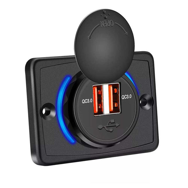 Dual QC3.0 USB Port Car Fast Charger 3.1A 12/24V Socket Power Outlet Panel Caravan RV