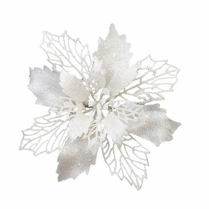 20PCS Christmas Poinsettia Glitter Flower Tree Hanging Xmas Party Decoration