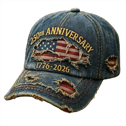 250th US Anniversary Denim Baseball Cap – 1776–2026 Patriotic Simulation Print