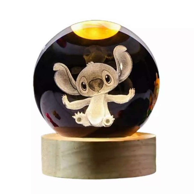 Disney Stitch 3D Crystal Ball Night Light Laser Carving Children Kids Gifts 6CM