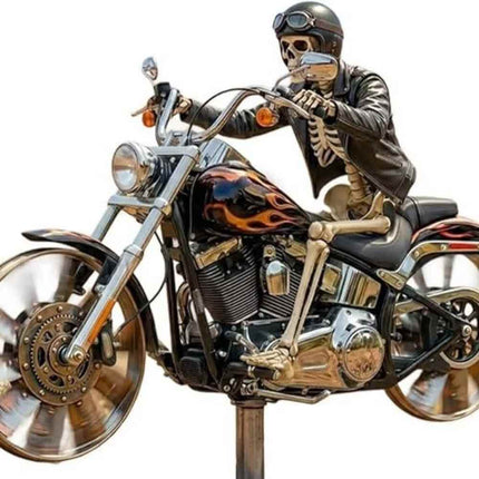 2D Flat Motorcycle Wind Spinner Rotating Wheel Garden Stake Decor
