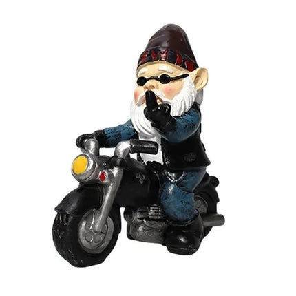 Naughty Gnome Riding Motorcycle Statue Funny Resin Crafts Home Garden Decoration