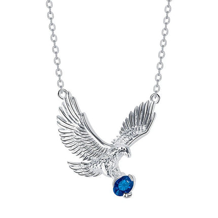 European-Style Flying Eagle Pendant Necklace – Blue Accent Silver-Plated Jewelry Chain