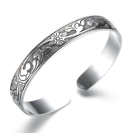 Women Men 925 Sterling Silver Jewelry Flower Charm Cuff Bangle Bracelet Gift
