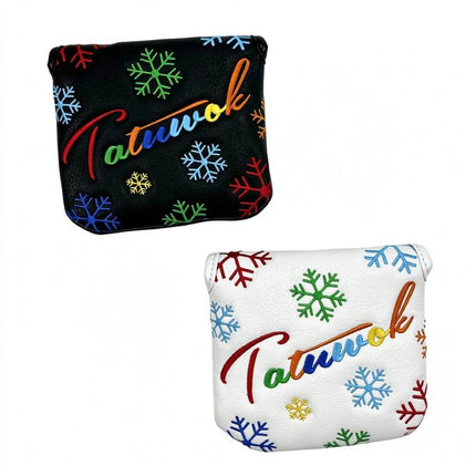 Snowflake Embroidered PU Leather Golf Mallet Putter Headcover, Golf Club Protector
