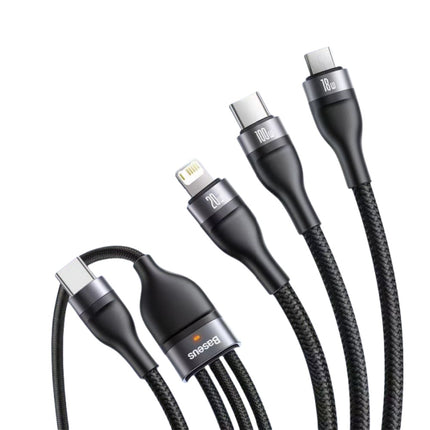 3 in 1 Baseus Rapid Series Fast Charging Data Cable Type-C to C+L+C PD 20W 1.5m Black