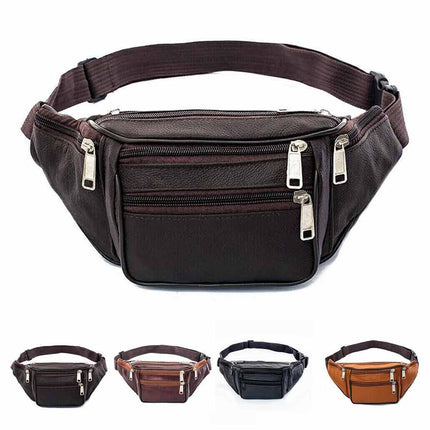 Bum Bag Leather Fanny Pack Unisex Money Pouch Sports Travel Waist Belt Wallet