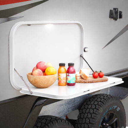 White Caravan Keyless Picnic Table with LED Lighting & Backing Plate, 900 x 500mm