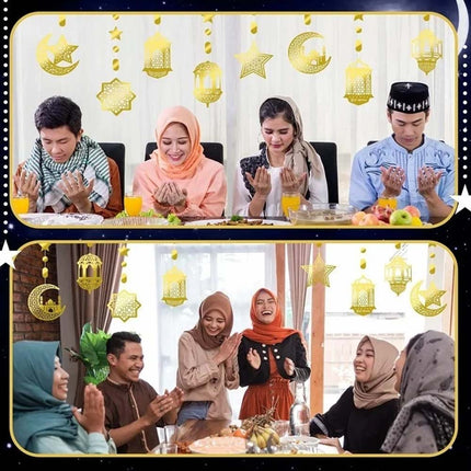 8 Pcs Eid Mubarak Hanging Pendant Ramadan Islamic Muslim Party Decoration Streamer Banner