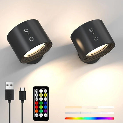 Rechargeable RGB LED Wall Sconce Lights, Magnetic Wall Mounted Night Lamp with Remote Control