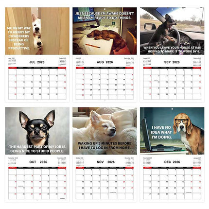 2026 Funny Desk Dogs Calendar, Month-to-View Hanging Dog Calendar for Home & Office