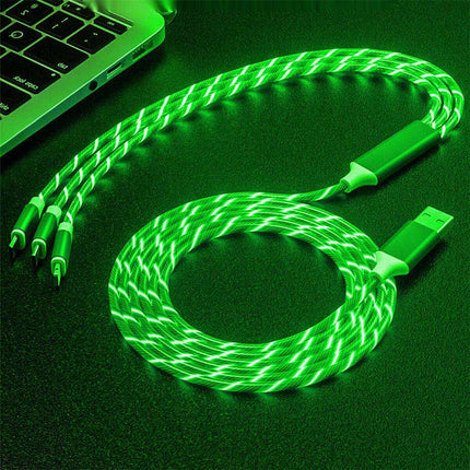 4Pcs 1M LED Flowing Light Charging Cable, 3 in 1 Multi Connector Charger Cord