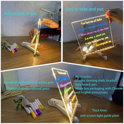 DIY Light-Up Rewritable Acrylic Message Board - 30x20CM, 7 Pens Included | Kids’ Drawing & Writing Lamp