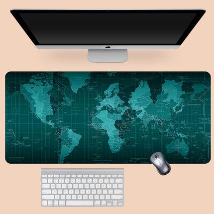 World Map Large Gaming Desk Mat 90×40cm, Extended Keyboard Mouse Pad Non-Slip Rubber Base