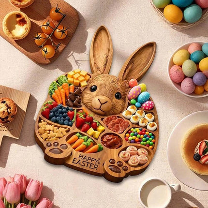 Easter Bunny Wooden Serving Platter, Ideal Gift, Easy to Clean, 14" X 14", Kitchen Essentials