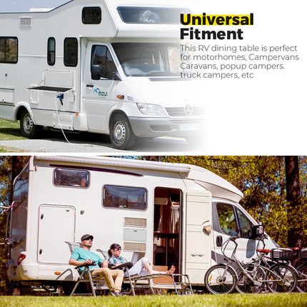 White Wall‑Mount Fold‑Down Caravan Picnic Table, Keyless Latch with LED Lighting & Backing Plate, 900 x 550mm