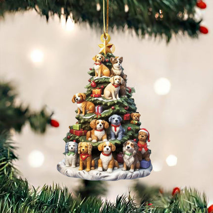 2D Christmas Tree Dog Acrylic Ornament Pendant,Gift for Dog Lovers & Xmas Car Hanging Decor