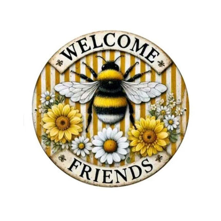 20cm Acrylic Round Hanging Sign, Yellow Honey Bee Decor, Welcome Friends Ornament