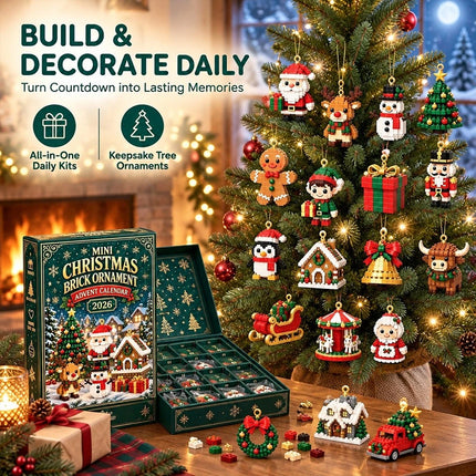 Mini Christmas Brick Ornament Advent Calendar 2026, 24 Days PVC Hanging Ornaments for Christmas Tree & Wreath Decor