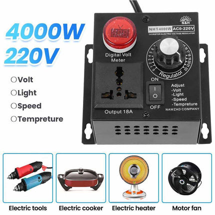 220V 4000W Variable Voltage Regulator Speed Motor Fan Control Controller UK Plug