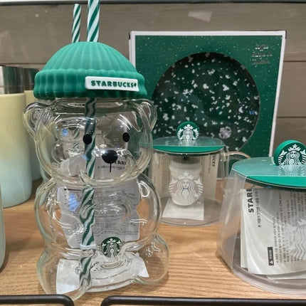 2026 Limited Edition Barista Style Star Bear Glass Cup 20Oz with Straw - Brand New Gift Edition