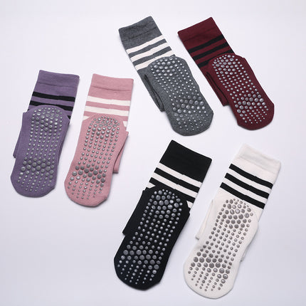 Women's Mid-Calf Striped Yoga Socks, Non-Slip for Indoor Floor Workout