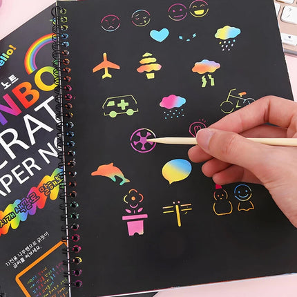 2x Scratch Art Book Magic Rainbow Coloring Book with Scribble Board