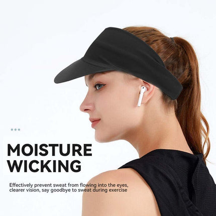 Sun Visor Elastic Sports Hat - Black, Tennis Golf Headband Cap for Women