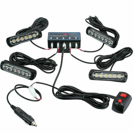4-Pack 6-LED Amber Recovery Strobe Light 12V Flashing Marker Beacon Light Bar for Cars