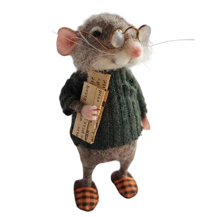 12CM Christmas Tabletop Ornament, Adorable Handmade Felt Mouse Figurine for Holiday Home Decor Fireplace Mantel Shelf