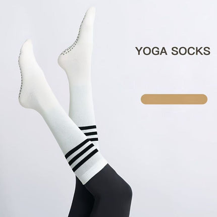 Women's Mid-Calf Striped Yoga Socks, Non-Slip for Indoor Floor Workout