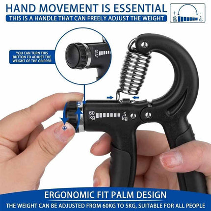 2 Pack Adjustable Hand Grip Strengthener, 5-60kg Resistance Hand Exerciser