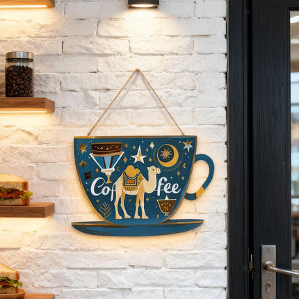 Rustic Wooden Coffee Bar Plaque, Hanging Door Sign with Rope, Farmhouse Wall Decor