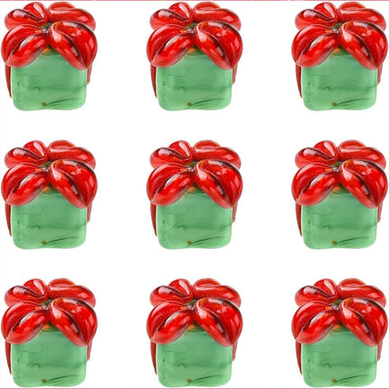 10Pcs Christmas Green Gift Box Shaped Lampwork Glass Beads, DIY Jewellery Making Accessories